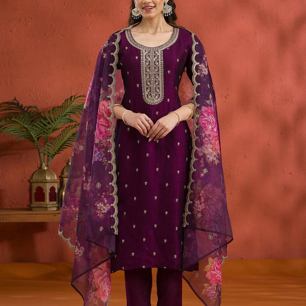Anaita Maroon Silk Embroidered Viscose Thread Zari Work Salwar Suit - Distacart