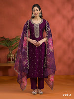 Thumbnail for Anaita Maroon Silk Embroidered Viscose Thread Zari Work Salwar Suit - Distacart