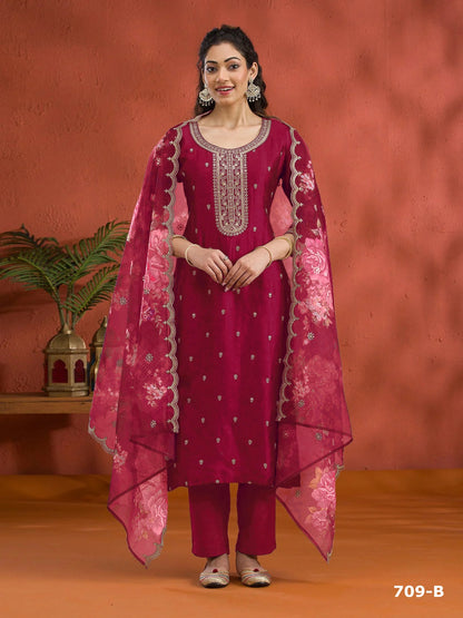 Anaita Red Silk Embroidered Viscose Thread Zari Work Salwar Suit - Distacart
