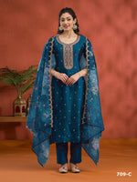 Thumbnail for Anaita Teal Blue Silk Embroidered Viscose Thread Zari Work Salwar Suit - Distacart