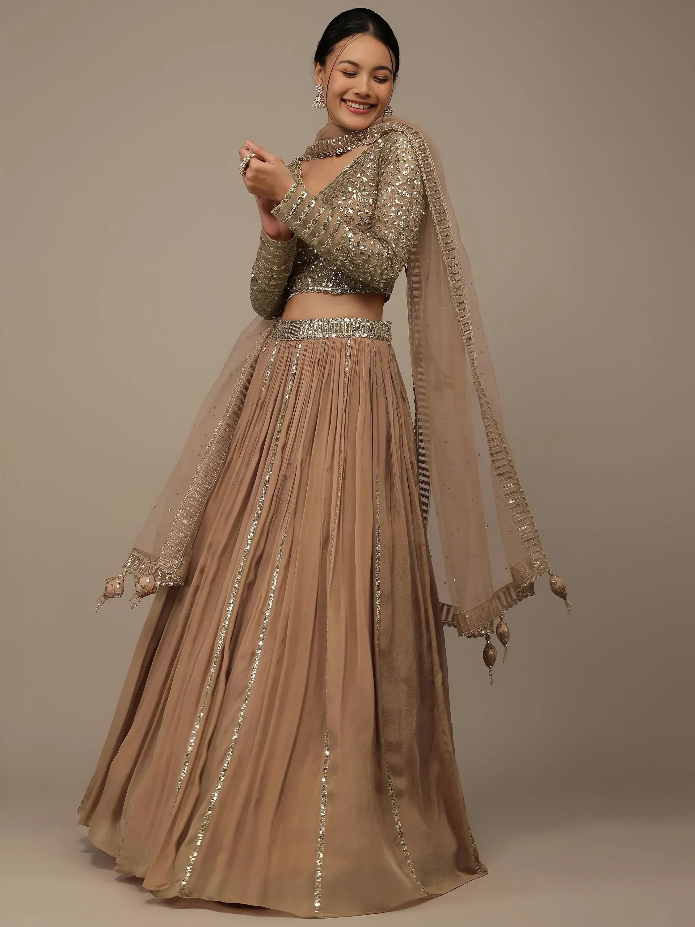 Tulsi Art Gorgeous Beige Sequins Georgette Party Wear Lehenga Choli - Dista