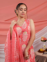 Thumbnail for Yufta Pink Cotton Floral Print Cotton A-Line Kurta Dupatta Set