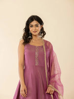 Thumbnail for Yufta Purple Shoulder Straps Neck Sleeveless Regular Thread Work Kurta With Sharara With Dupatta Set