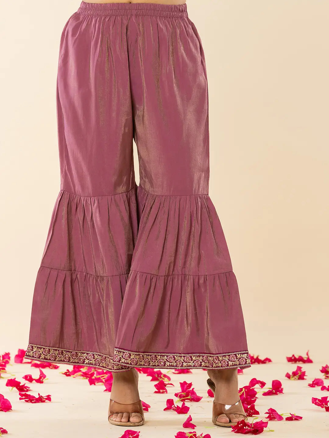 Yufta Purple Shoulder Straps Neck Sleeveless Regular Thread Work Kurta With Sharara With Dupatta Set
