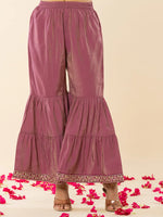Thumbnail for Yufta Purple Shoulder Straps Neck Sleeveless Regular Thread Work Kurta With Sharara With Dupatta Set