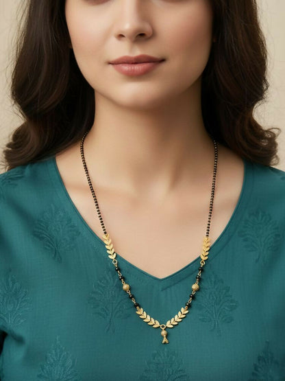 NVR Women Gold Plated Black Beaded Short Design Mangalsutra - Distacart