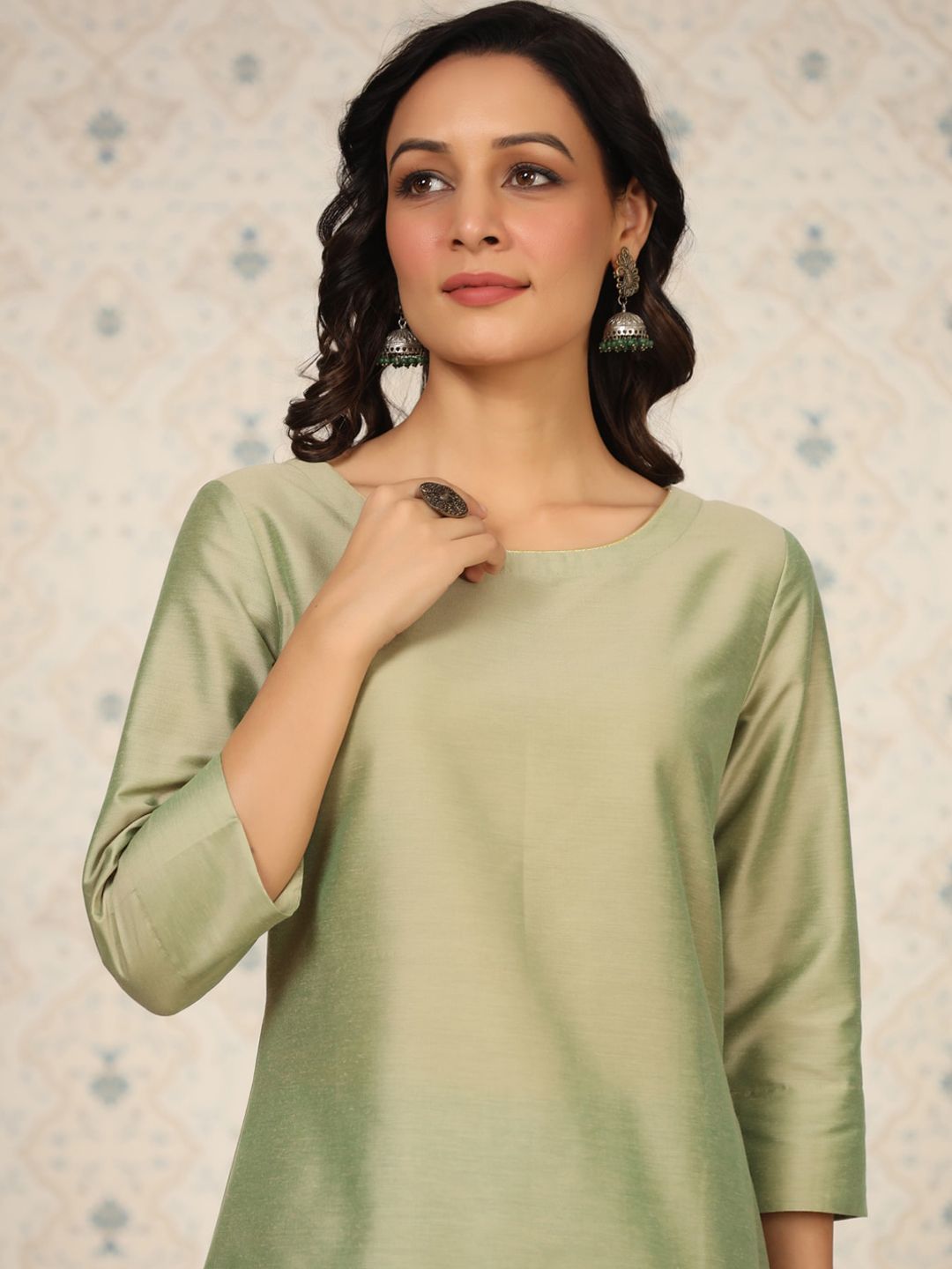 Ode by House of Pataudi Round Neck Kurta With Palazzos - Distacart