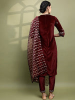 Thumbnail for Vishudh Women Floral Embroidered Knitted Velvet Kurta with Trousers & With Dupatta