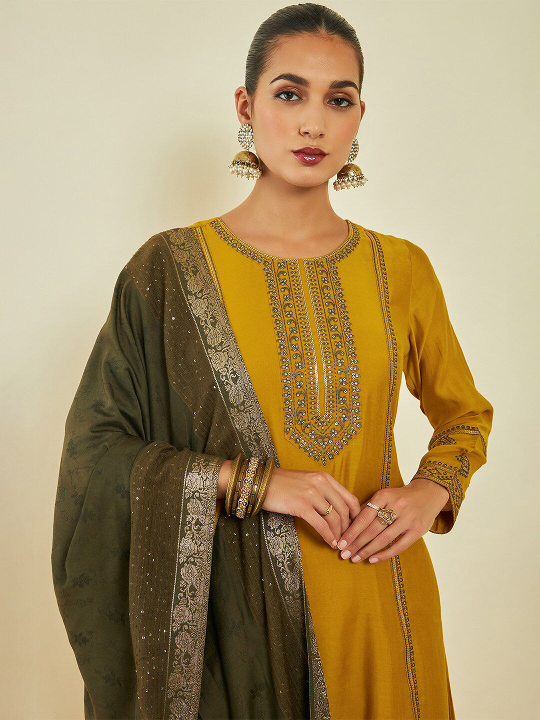 Soch Ethnic Motifs Embroidered Gotta Patti Kurta with Trousers & With Dupatta - Distacart