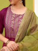 Thumbnail for Vishudh Pink Ethnic Motifs Yoke Design Foil Printed Straight Kurta & Palazzos With Dupatta