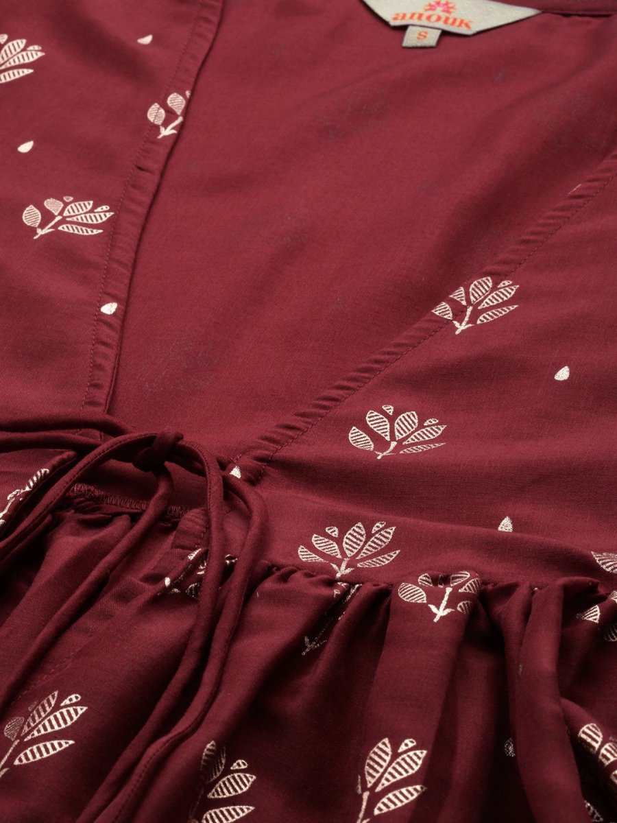 Anouk Women Ethnic Motifs Printed Crop Top With Trousers & Jacket - Distacart