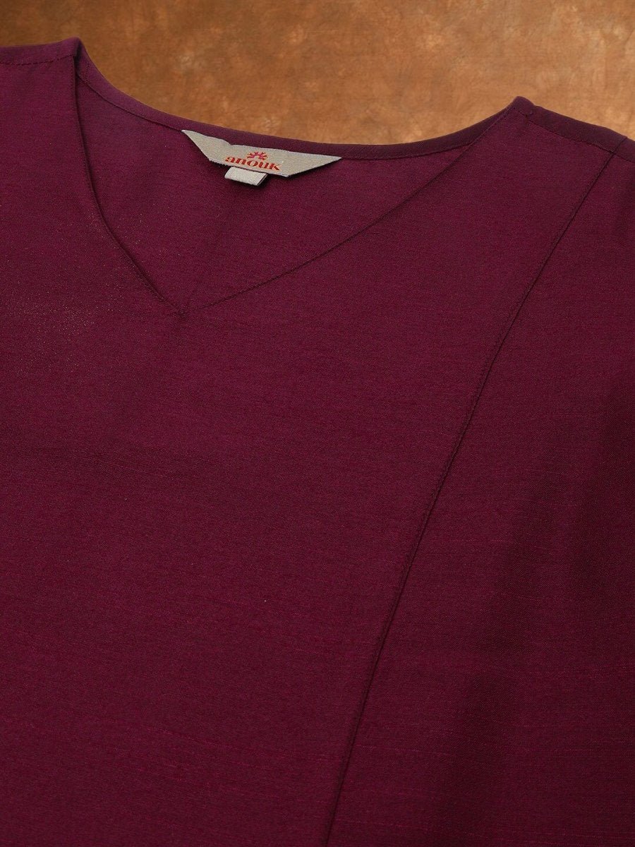 Anouk V-Neck Three-Quarter Sleeves Panelled Kurta with Palazzos - Distacart