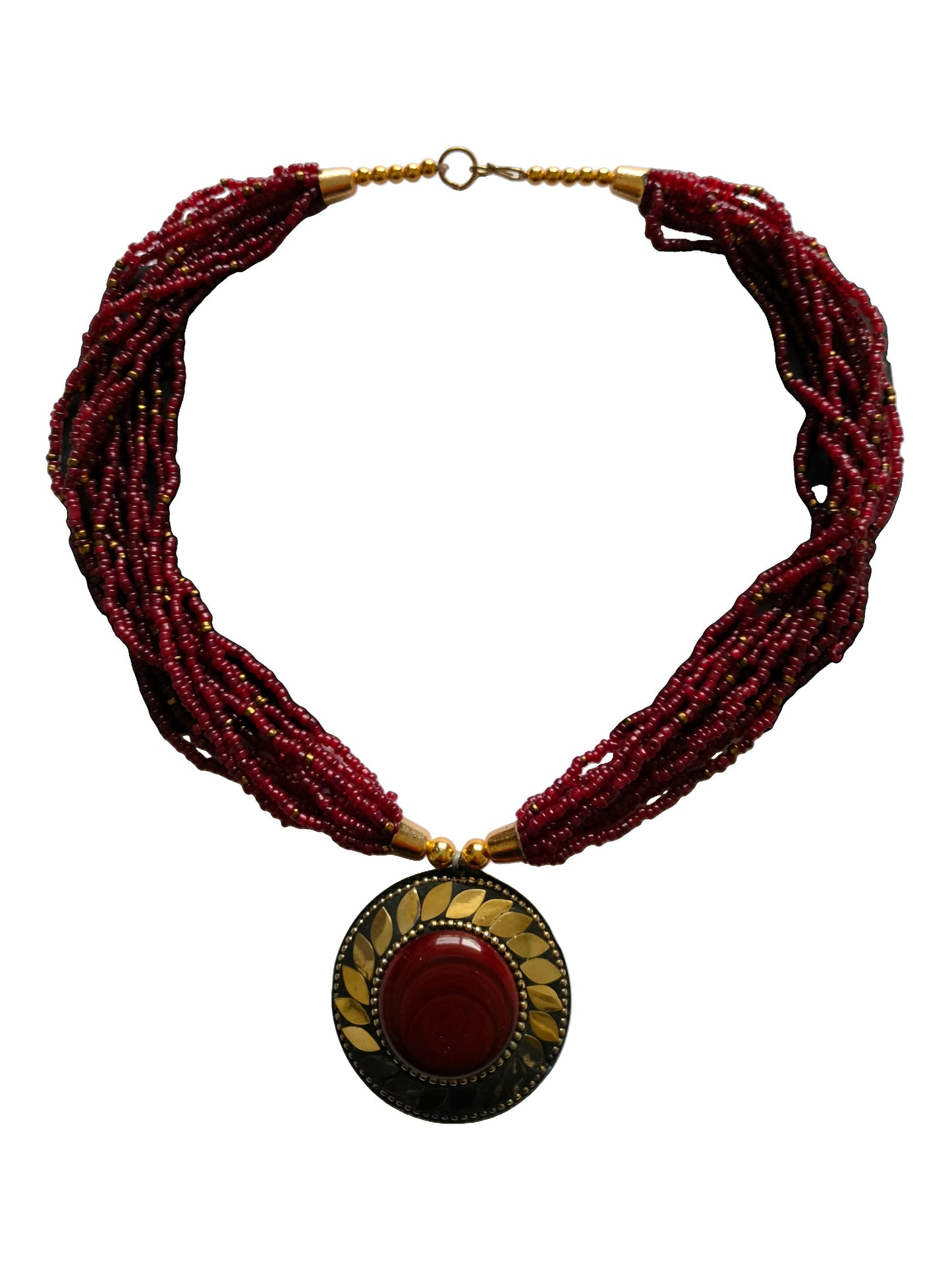 Inhanns Everyday Statement Beaded Pendant Necklace - Maroon - Distacart