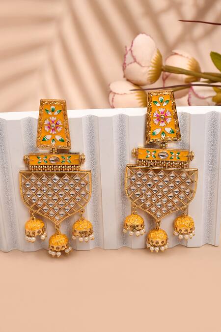 New Stylish Meenakari Yellow Jhumki Earring for Womens by House of Ree - Distacart