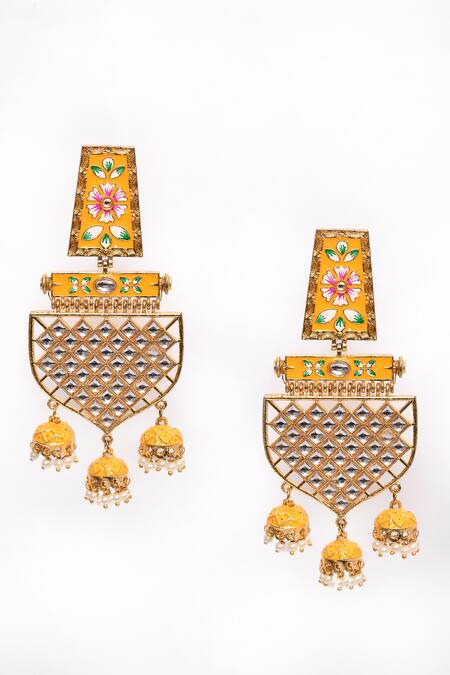 New Stylish Meenakari Yellow Jhumki Earring for Womens by House of Ree - Distacart