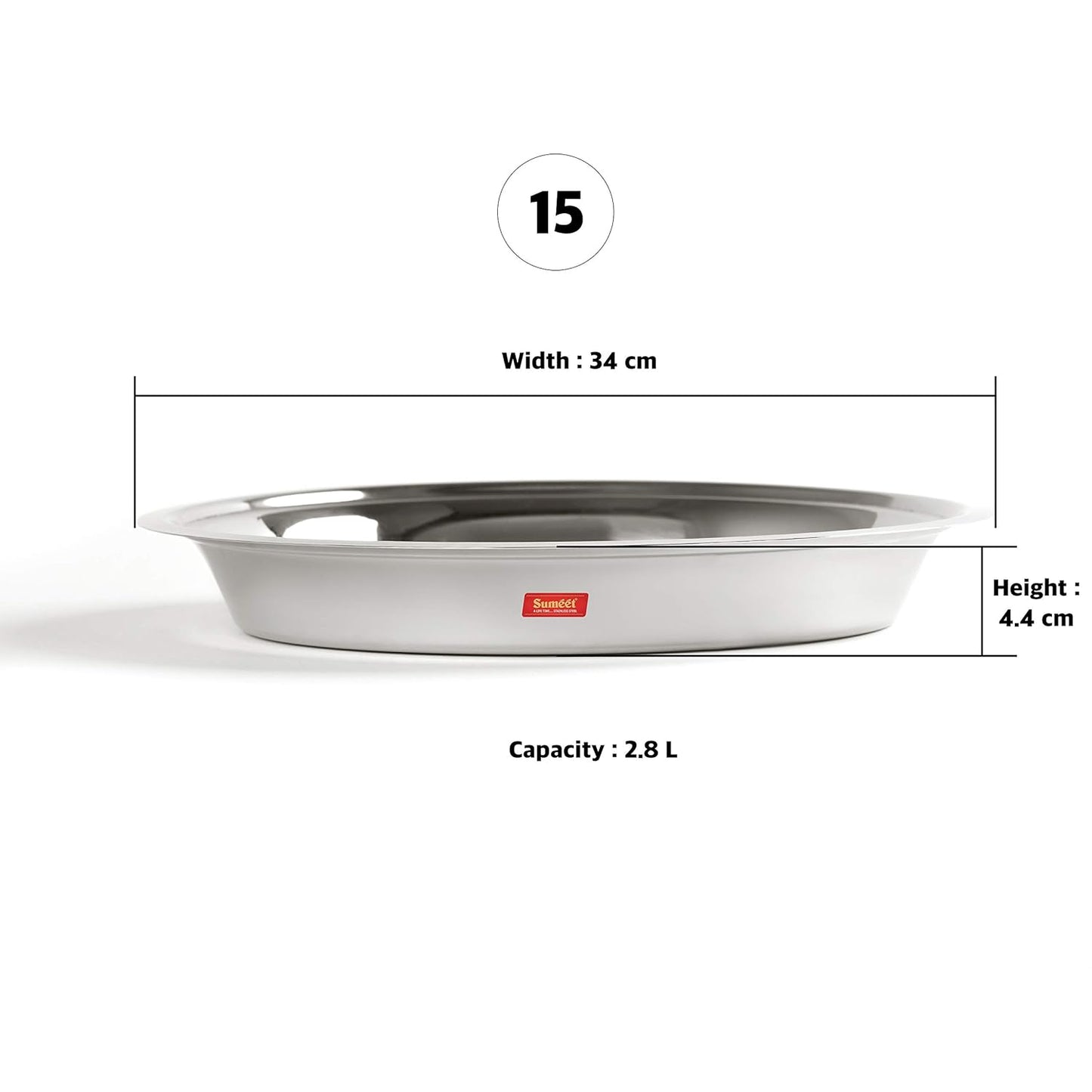Sumeet Heavy Stainless Steel Parat (2.8 liter | 34Cm), Silver - Dista