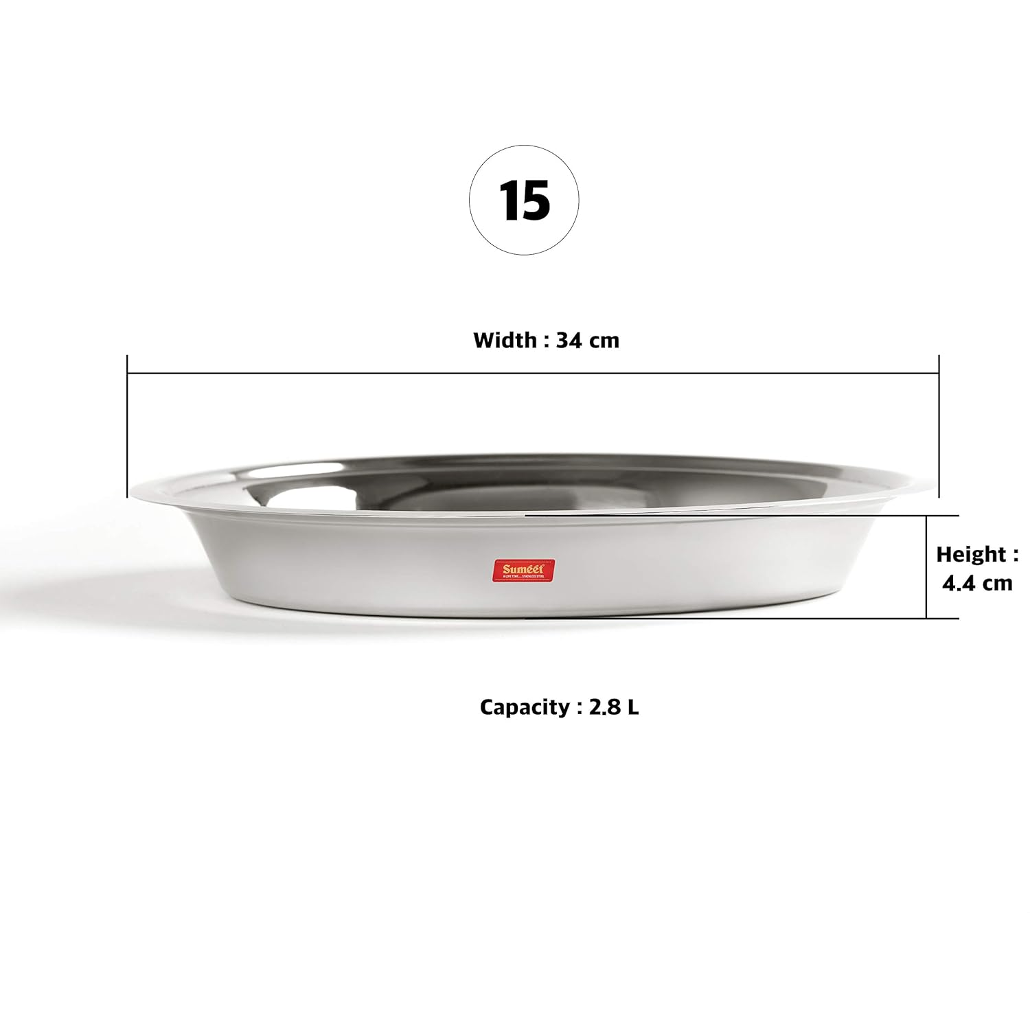 Sumeet Heavy Stainless Steel Parat (2.8 liter | 34Cm), Silver - Dista