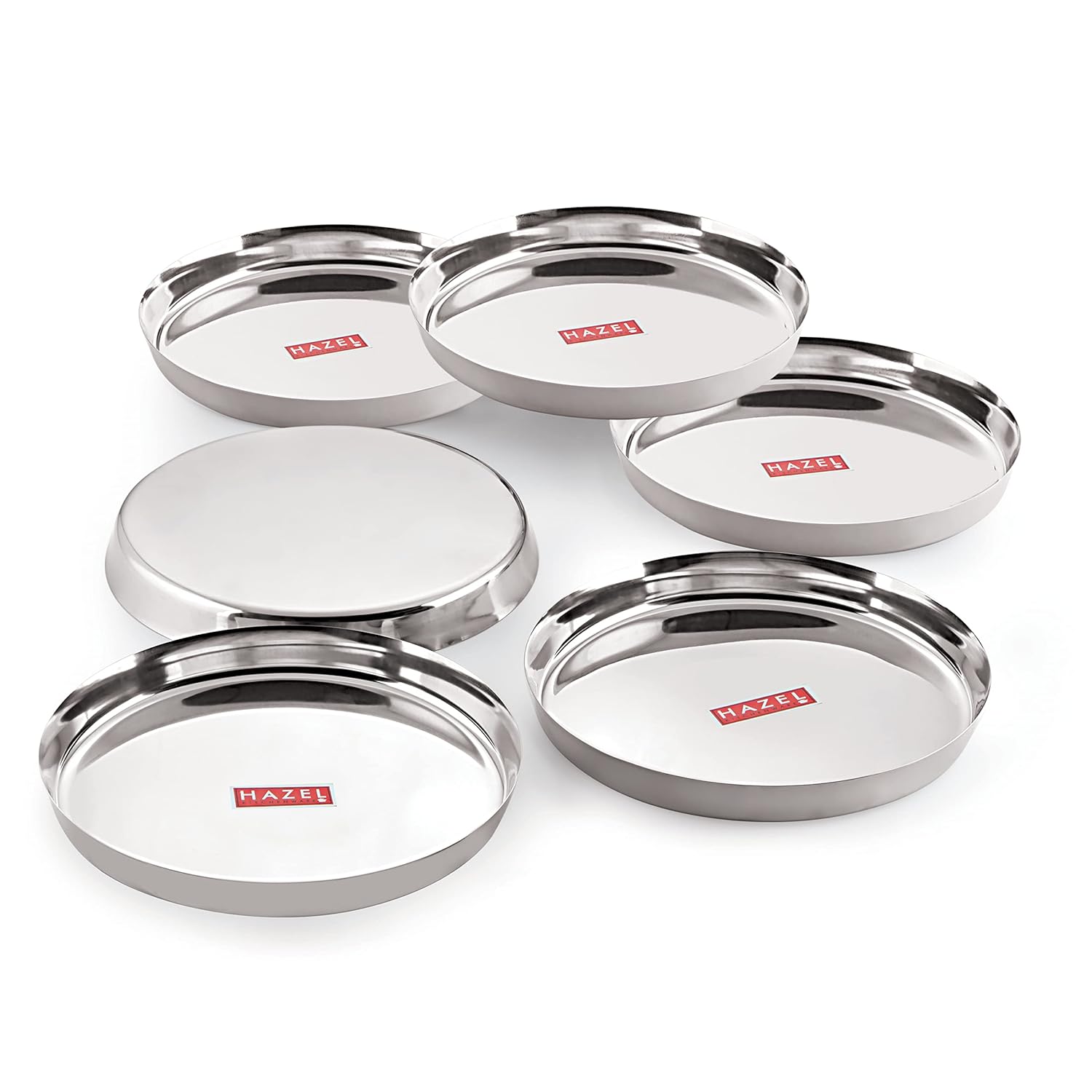 HAZEL Stainless Steel Plates Set|Dinner & Lunch Set of 6, 25.5 cm - Dista