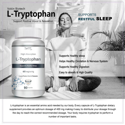 Vokin biotech L-Tryptophan – Support Positive Mood & Relaxation- 400mg (90 Capsules)
