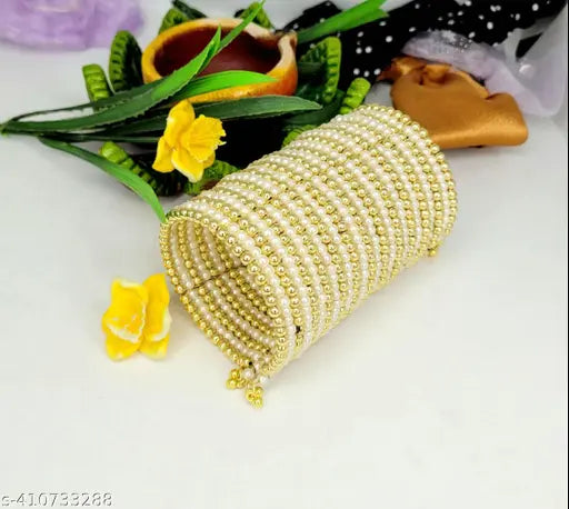 Tehzeeb Creations Women's Spiral Bangle With Golden And White Pearl - Distacart