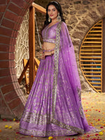 Thumbnail for Tulsi Art Enchanting Lavender Thread Embroidered Silk Lehenga Choli