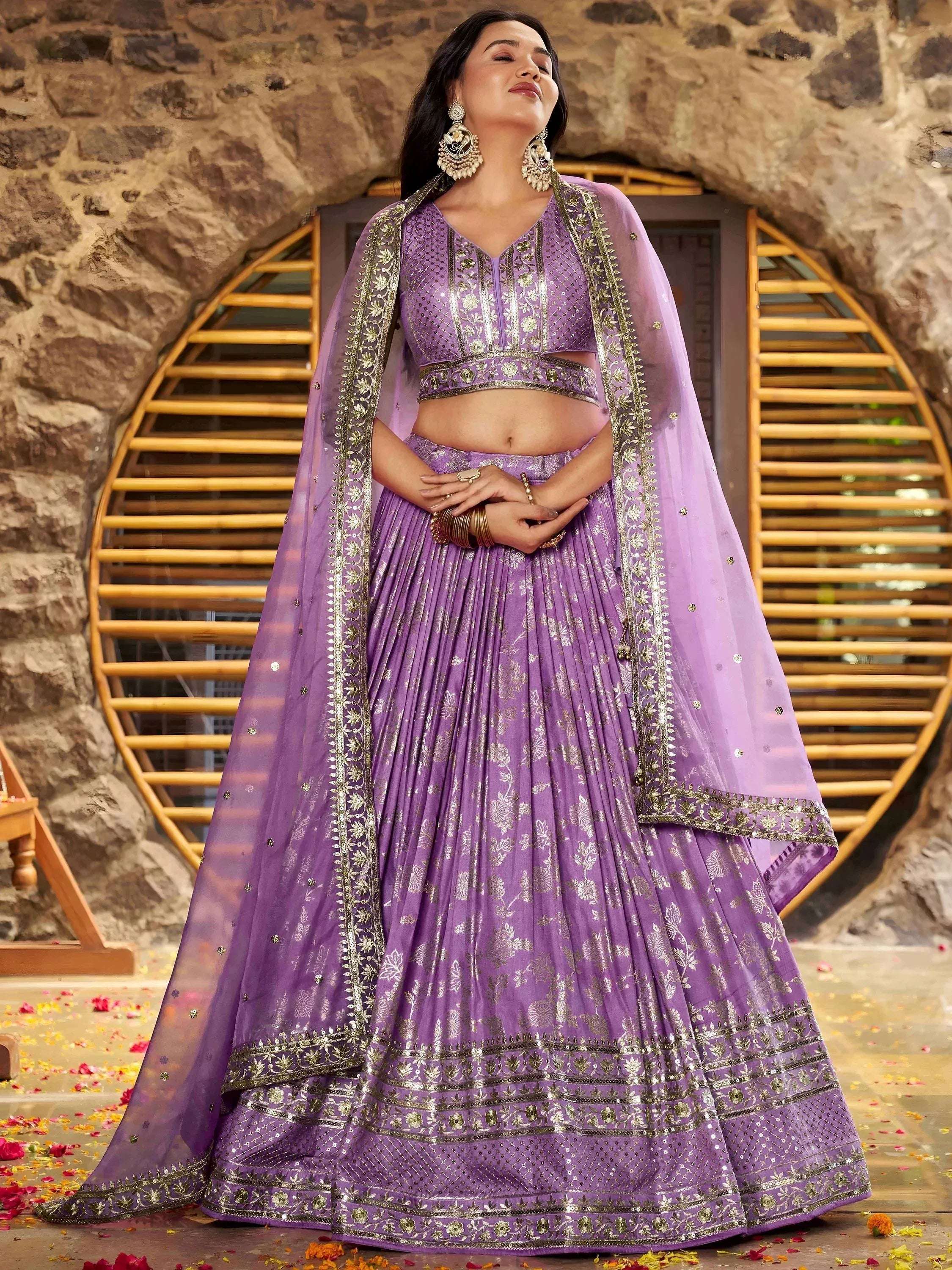 Tulsi Art Enchanting Lavender Thread Embroidered Silk Lehenga Choli