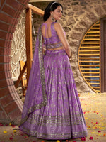 Thumbnail for Tulsi Art Enchanting Lavender Thread Embroidered Silk Lehenga Choli