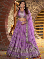 Thumbnail for Tulsi Art Enchanting Lavender Thread Embroidered Silk Lehenga Choli