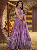 Thumbnail for Tulsi Art Enchanting Lavender Thread Embroidered Silk Lehenga Choli