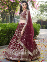 Thumbnail for Tulsi Art Impressive Maroon Thread Work Silk Lehenga Choli With Dupatta