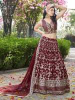 Thumbnail for Tulsi Art Impressive Maroon Thread Work Silk Lehenga Choli With Dupatta