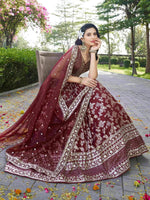Thumbnail for Tulsi Art Impressive Maroon Thread Work Silk Lehenga Choli With Dupatta