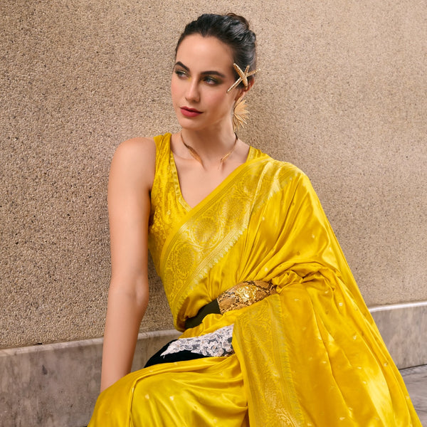 Anaita Yellow Silk Tissue Zari Weaving Work Saree With Blouse Piece - Distacart