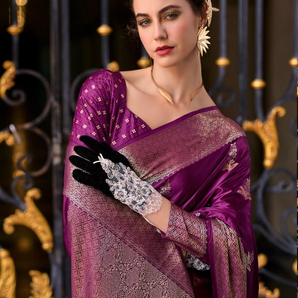 Anaita Violet Silk Tissue Zari Weaving Work Saree With Blouse Piece - Distacart