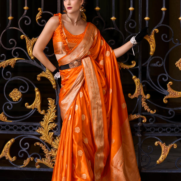 Anaita Orange Silk Tissue Zari Weaving Work Saree With Blouse Piece - Distacart