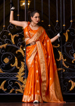Thumbnail for Anaita Orange Silk Tissue Zari Weaving Work Saree With Blouse Piece - Distacart