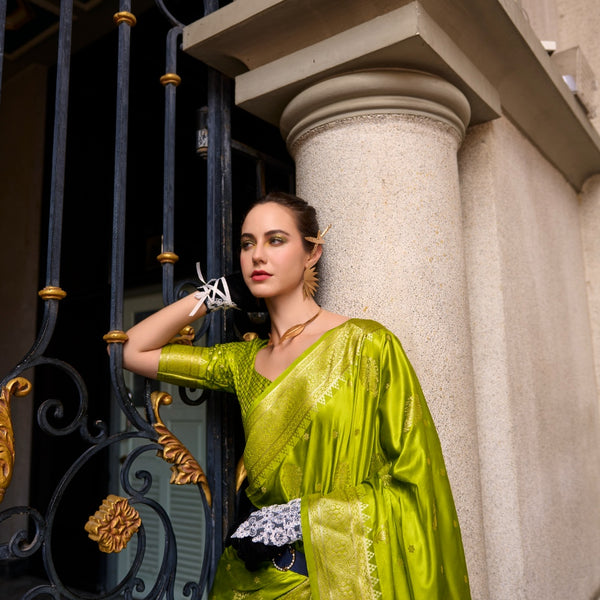 Anaita Parrot Green Silk Tissue Zari Weaving Work Saree With Blouse Piece - Distacart