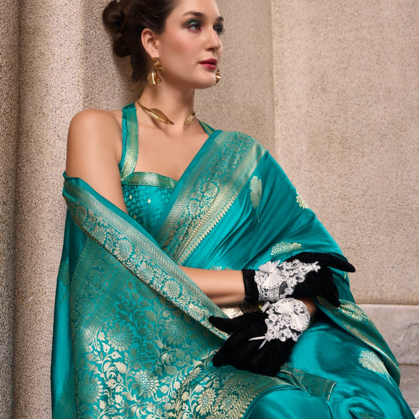 Anaita Sky Blue Silk Tissue Zari Weaving Work Saree With Blouse Piece - Distacart