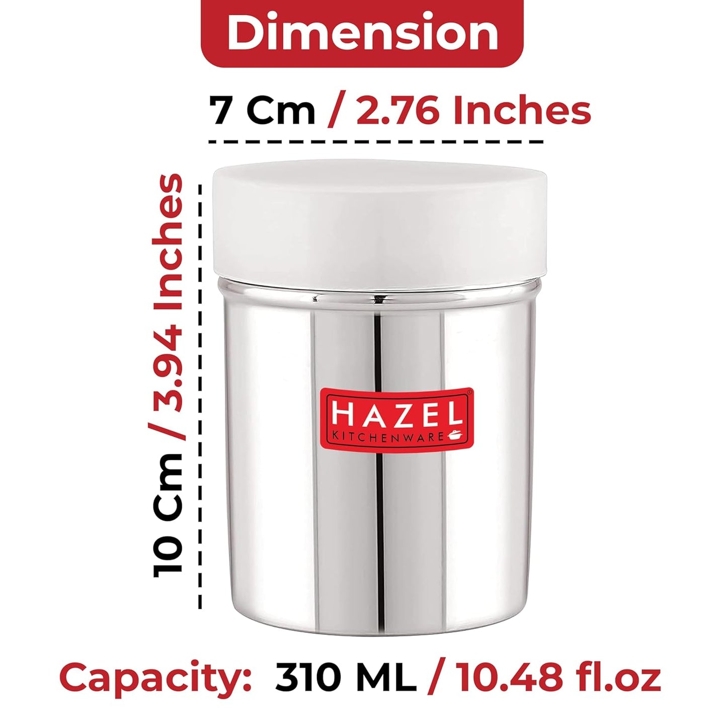 HAZEL Stainless Steel Powder Shaker with ABS Lid | 310 ML - Dista