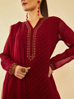Thumbnail for Soch Red Ethnic Motifs Yoke Design Beads and Stones Georgette Kurta With Salwar & Dupatta - Distacart