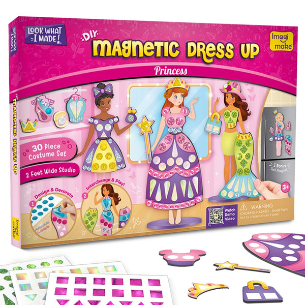 Imagimake DIY Magnetic Dress-Up Princess |Pretend Play Magnetic Toys for Kids | 30 Magnetic Dresses & Accessories | Interchange & Create Unlimited Outfits | Birthday Gift for 3,4,5,6,7,8 Year Old Girl