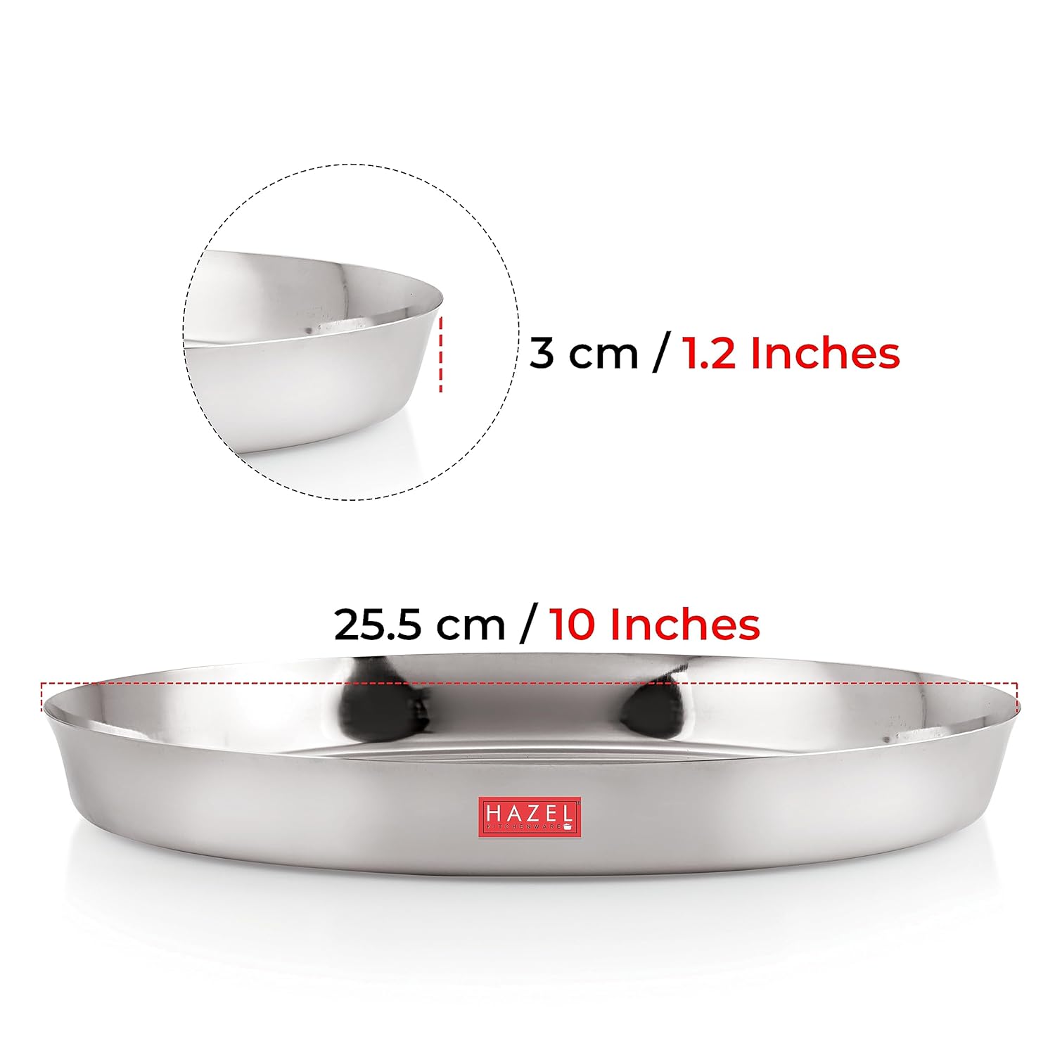 HAZEL Stainless Steel Plates Set|Dinner & Lunch Set of 6, 25.5 cm - Dista