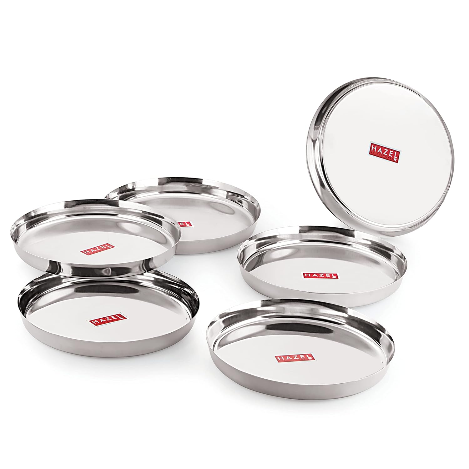 HAZEL Stainless Steel Plates Set|Dinner & Lunch Set of 6, 25.5 cm - Dista