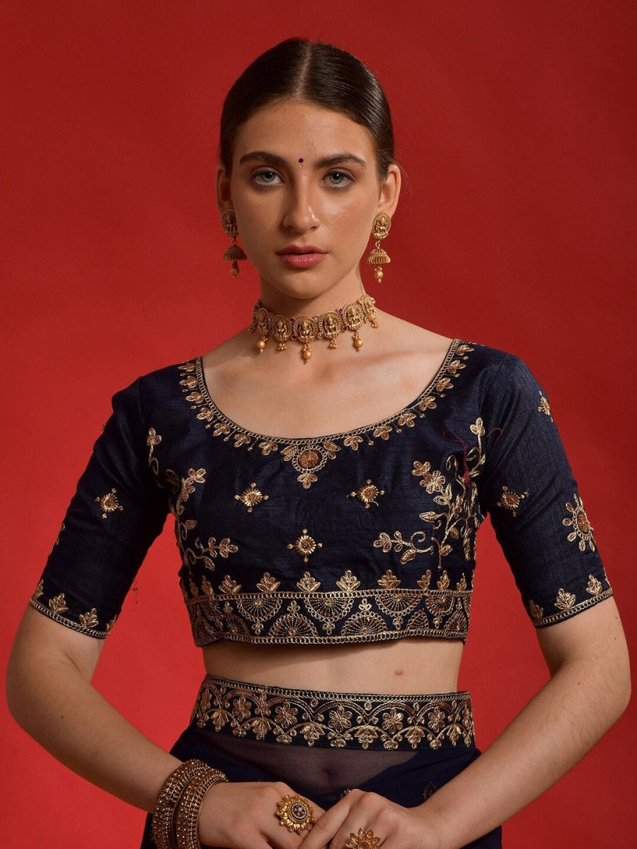 Anouk Navy Blue Embellished Sequinned Pure Georgette Saree - Distacart