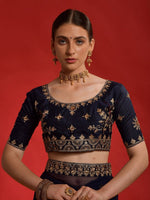 Thumbnail for Anouk Navy Blue Embellished Sequinned Pure Georgette Saree - Distacart