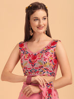 Thumbnail for Lorenvalley Fashion Peach Faux Georgette Ruffle Saree with Fancy Sequence work & Blouse - Distacart