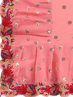 Thumbnail for Lorenvalley Fashion Peach Faux Georgette Ruffle Saree with Fancy Sequence work & Blouse - Distacart