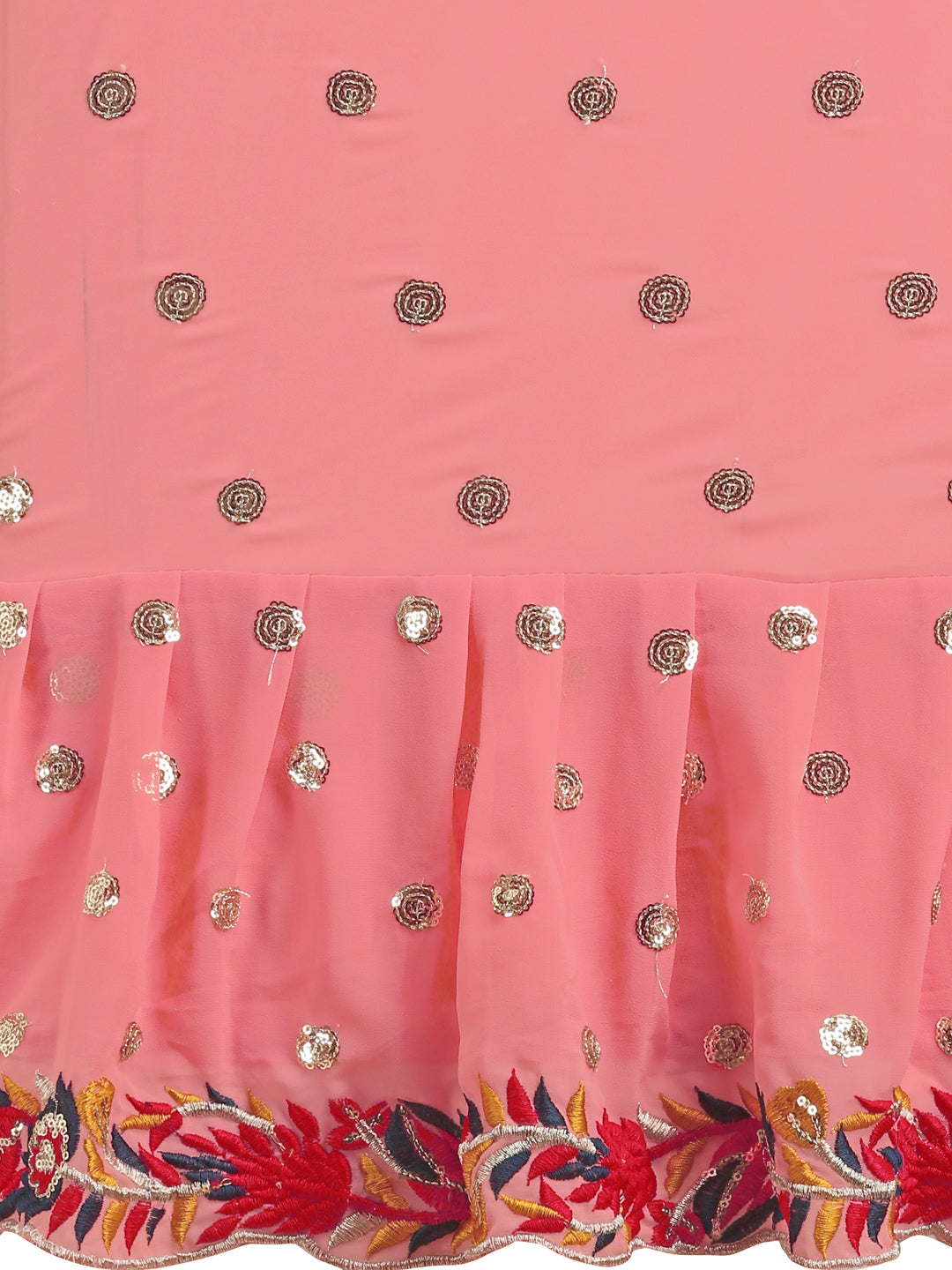 Lorenvalley Fashion Peach Faux Georgette Ruffle Saree with Fancy Sequence work & Blouse - Distacart