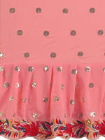 Thumbnail for Lorenvalley Fashion Peach Faux Georgette Ruffle Saree with Fancy Sequence work & Blouse - Distacart