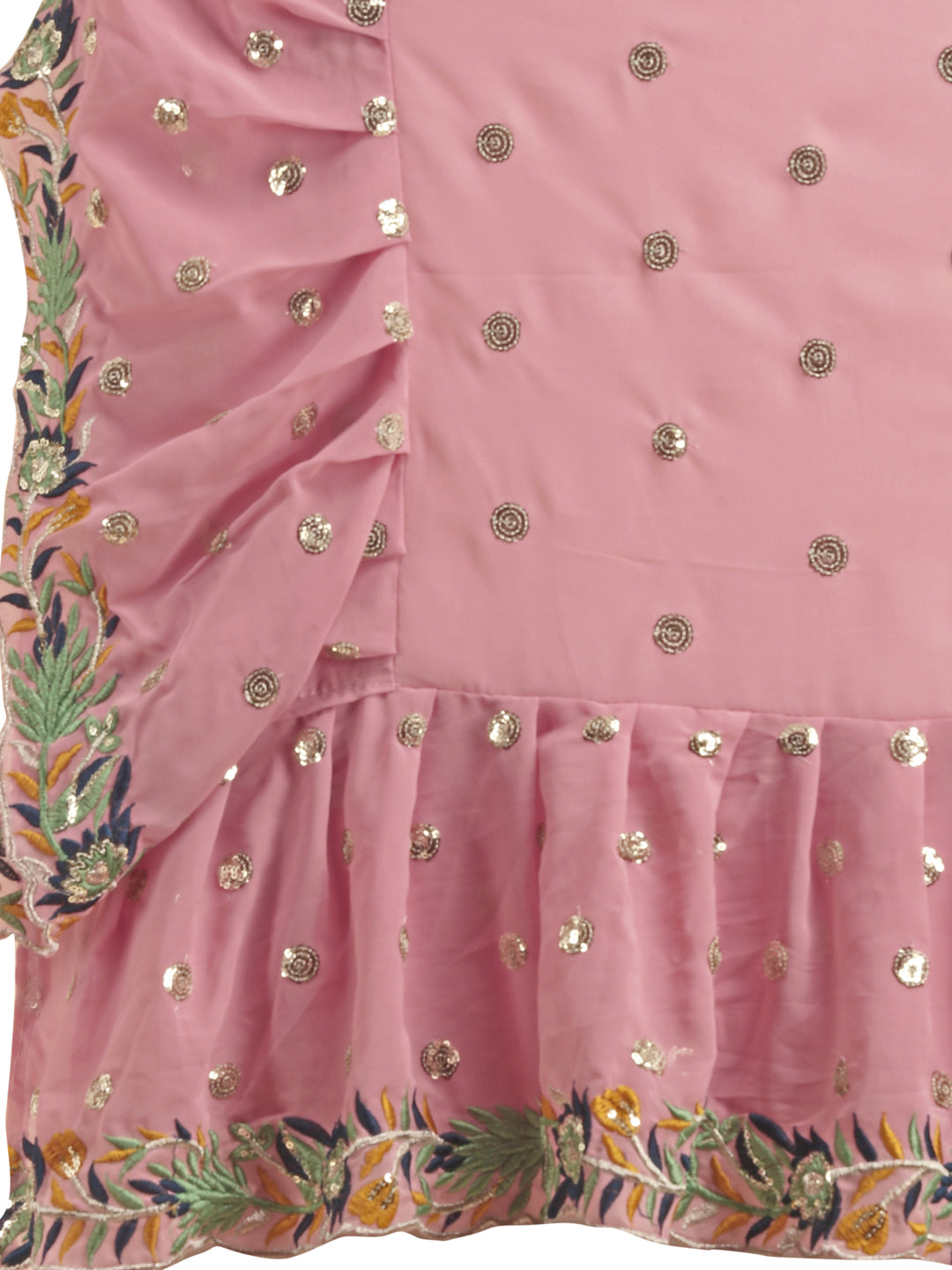Lorenvalley Fashion Pink Faux Georgette Ruffle Saree with Fancy Sequence work & Blouse - Distacart